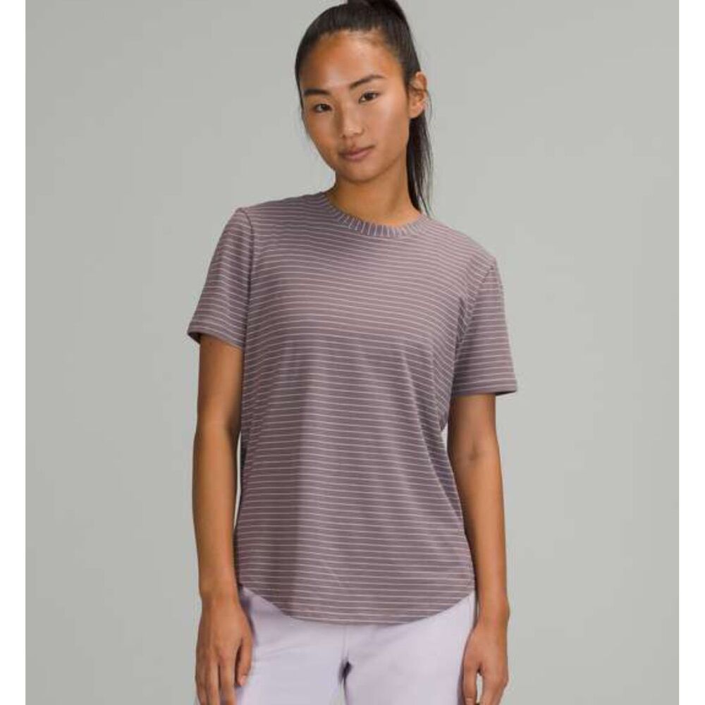 Lululemon Love Crew Neck Short Sleeve T-shirt Mauve Stripe, Medium (D2)